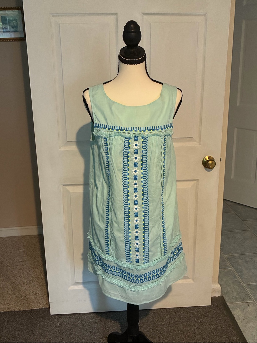 Vineyard Vines Light Aqua Embroidered Sleeveless Dress